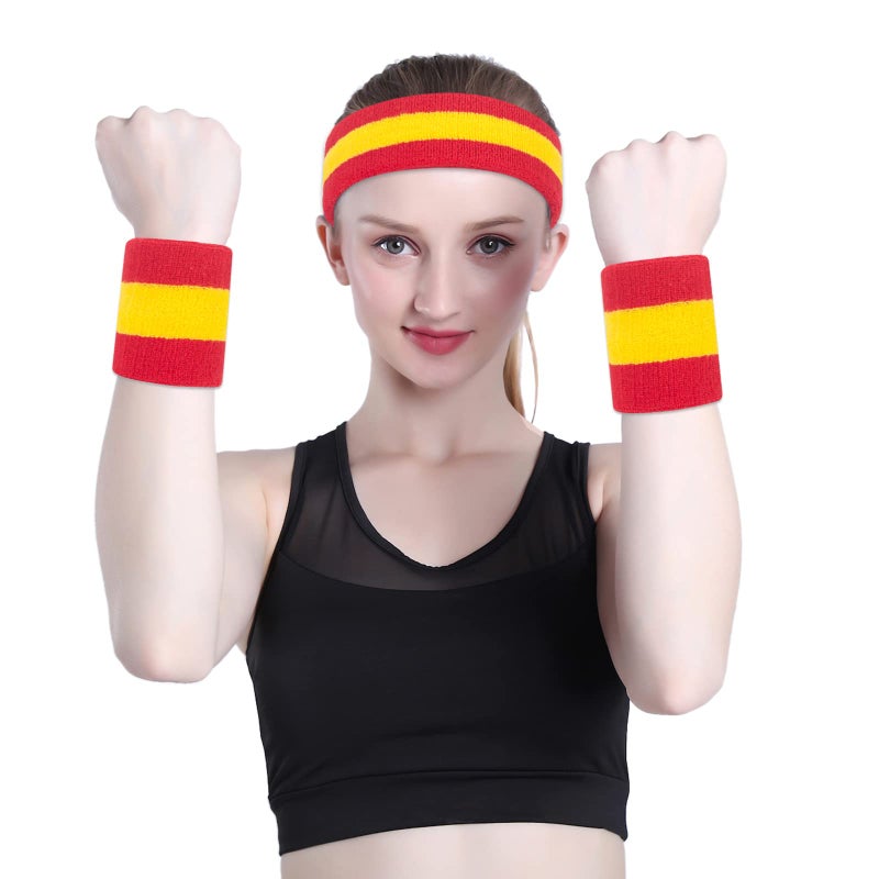 ONUPGO Sweatband Set Sports Headband Wrist Striped Sweatbands Terry Cloth Wristband Athletic Exercise Basketball Wrist Sweatband and Headbands Moisture Wicking Sweat Absorbing Head Band - Image 5